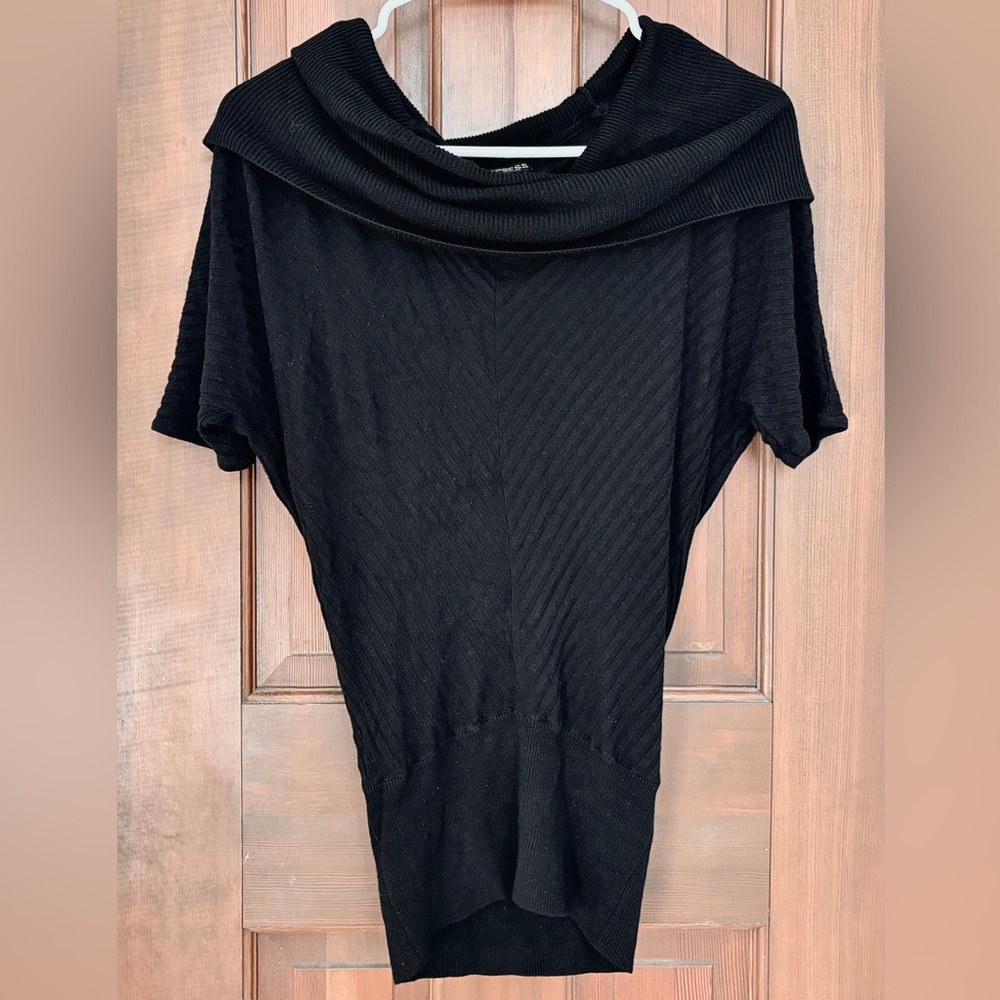 Y2K Express Black | Off The Shoulder | Cowl Neck | Knit | Short Sleeve Top
